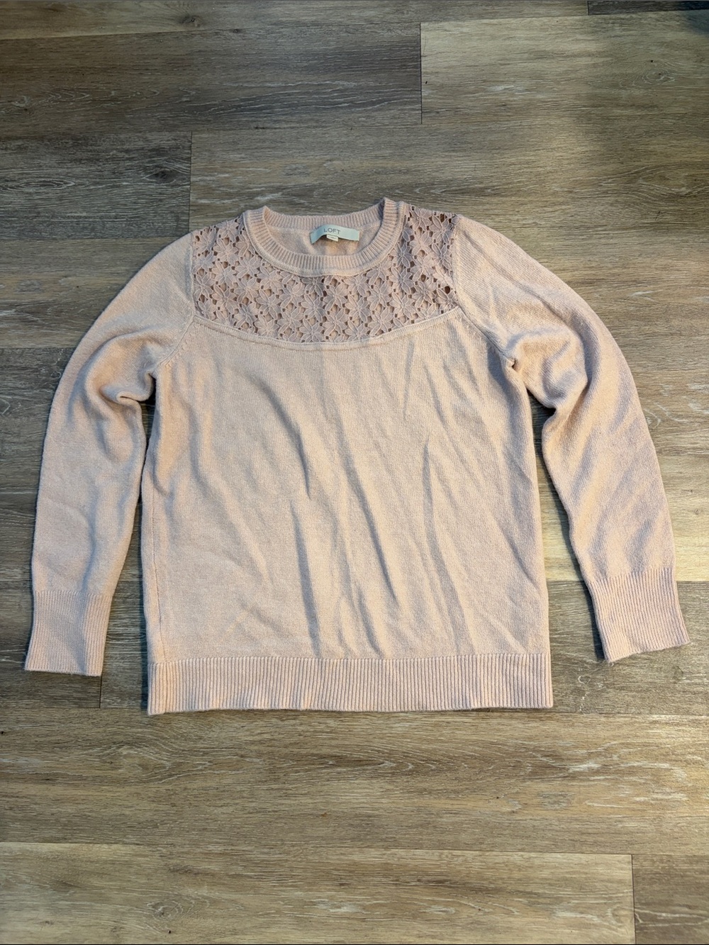 LOFT Blush Lace Yoke Crewneck Sweater